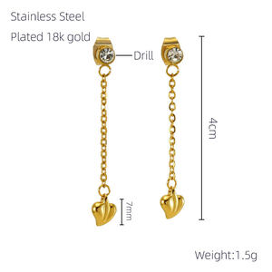 Classic Heart Stainless Steel Waterproof Gold Color Dangle Earrings h5 Picture2