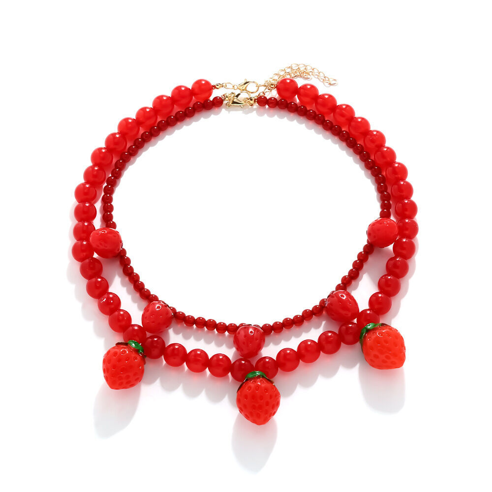 Sweet Strawberry Layered Beaded Necklace