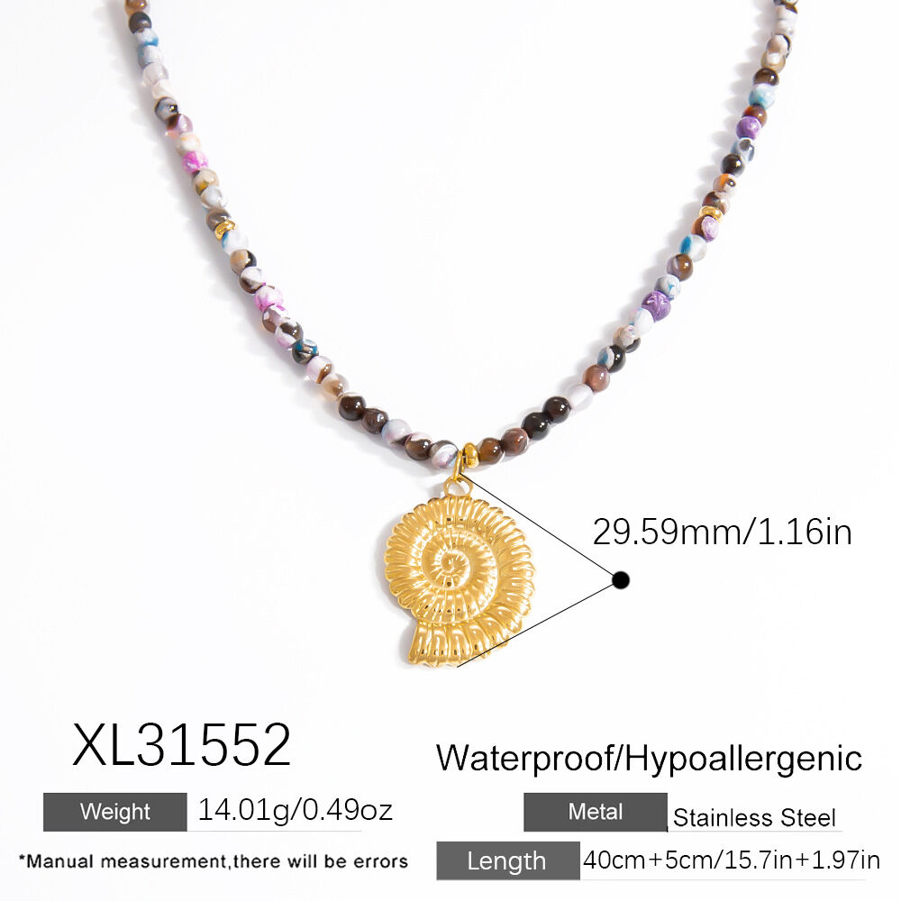 Designable Sun Edelstahl wasserdichte goldfarbene Perlenkette für Damen mit Naturstein Bild2