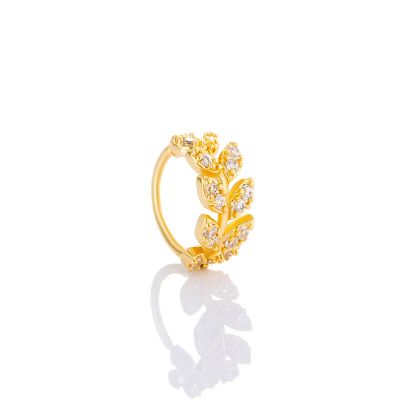 1 Piece Leaf Copper Gold Color Zircon Women's Nose Stud 