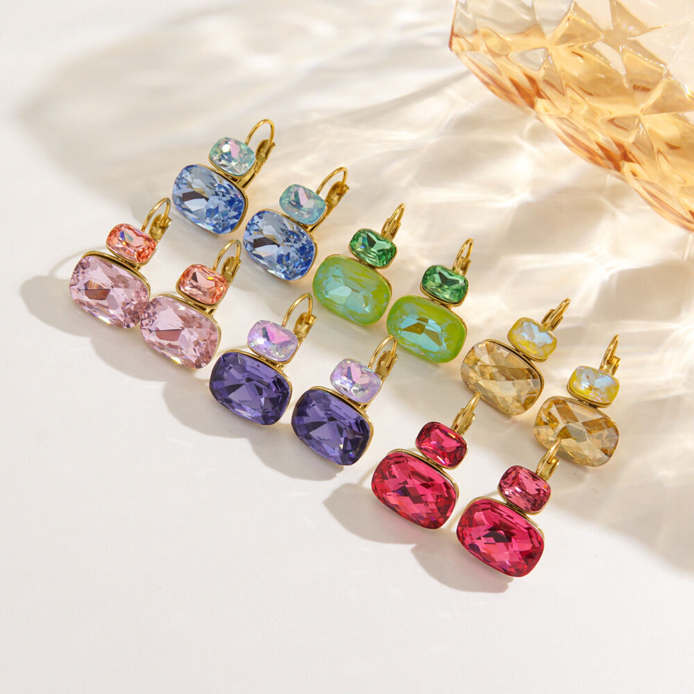 Luxurious Series Daily Engraved Stainless Steel Waterproof Zircon Women's Party Earrings 2