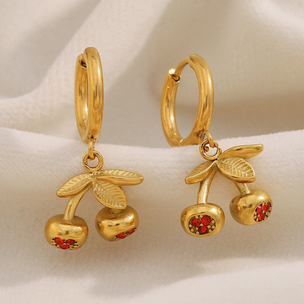 Simple Series Sweet Cherry Themed Stainless Steel Waterproof Women's Stud Earrings