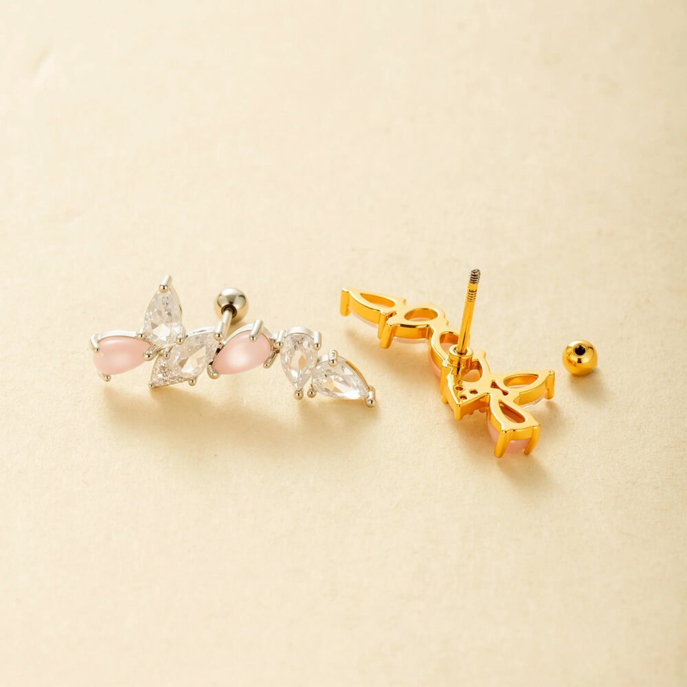 Boucles d'oreilles piercing en zircon couleur or et cuivre fleur h5Image3