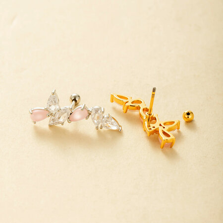 Pendientes de flor de cobre color dorado con circonitas 2