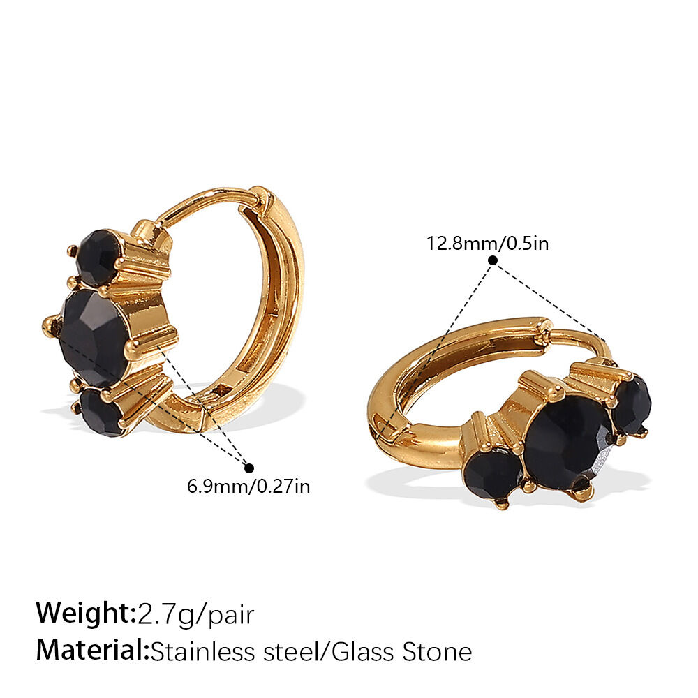 Eh1075Bkg Black Stone Gold Small Earrings Picture3