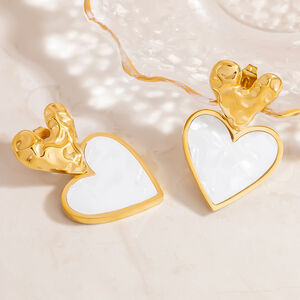 Splendidi orecchini pendenti da donna in acciaio inossidabile a forma di cuore, impermeabili, color oro h5 Immagine3