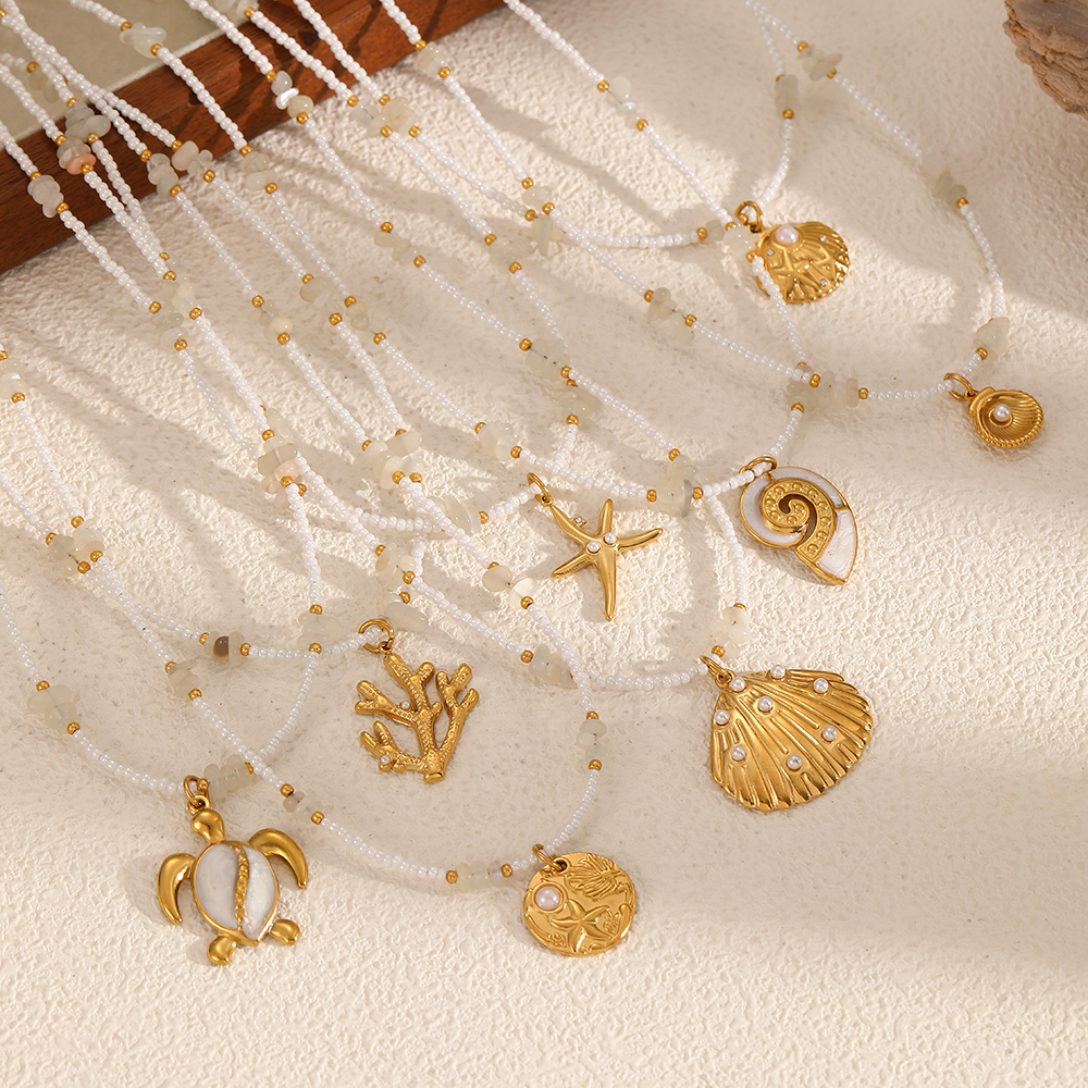 collane con ciondolo color oro in acciaio inossidabile stile oceanico 