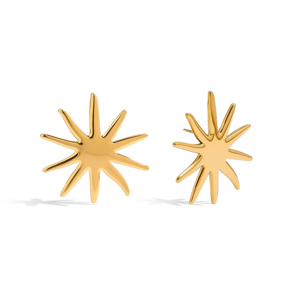 Simple Sun Stainless Steel Waterproof Gold Color Stud Earrings