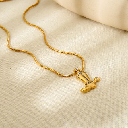 1 Pair Classic Series Retro Geometric Stainless Steel Waterproof Gold Color Zircon Unisex Pendant Necklaces 2