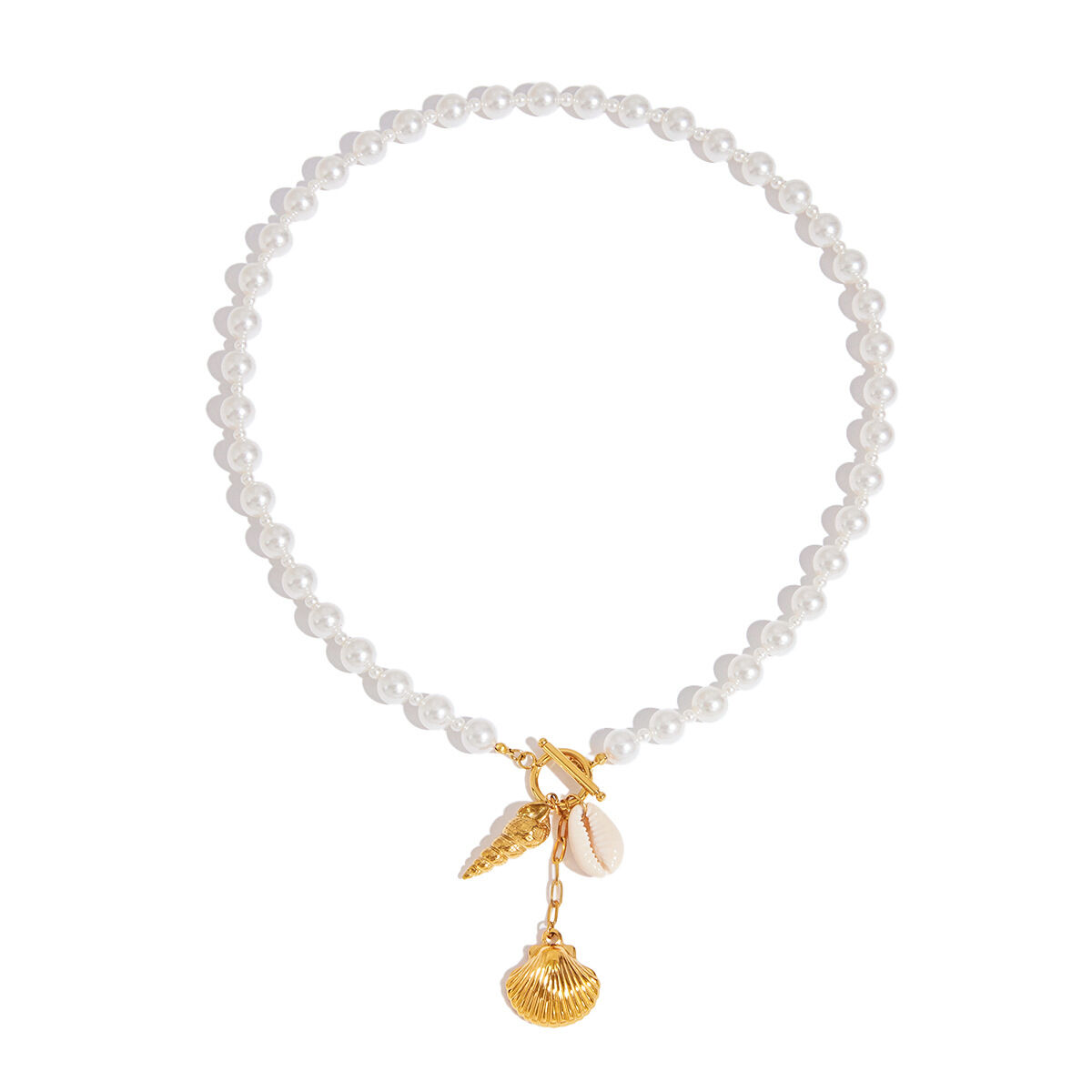 Oceanic Stainless Steel Waterproof Gold Color Shell Beaded Necklaces 