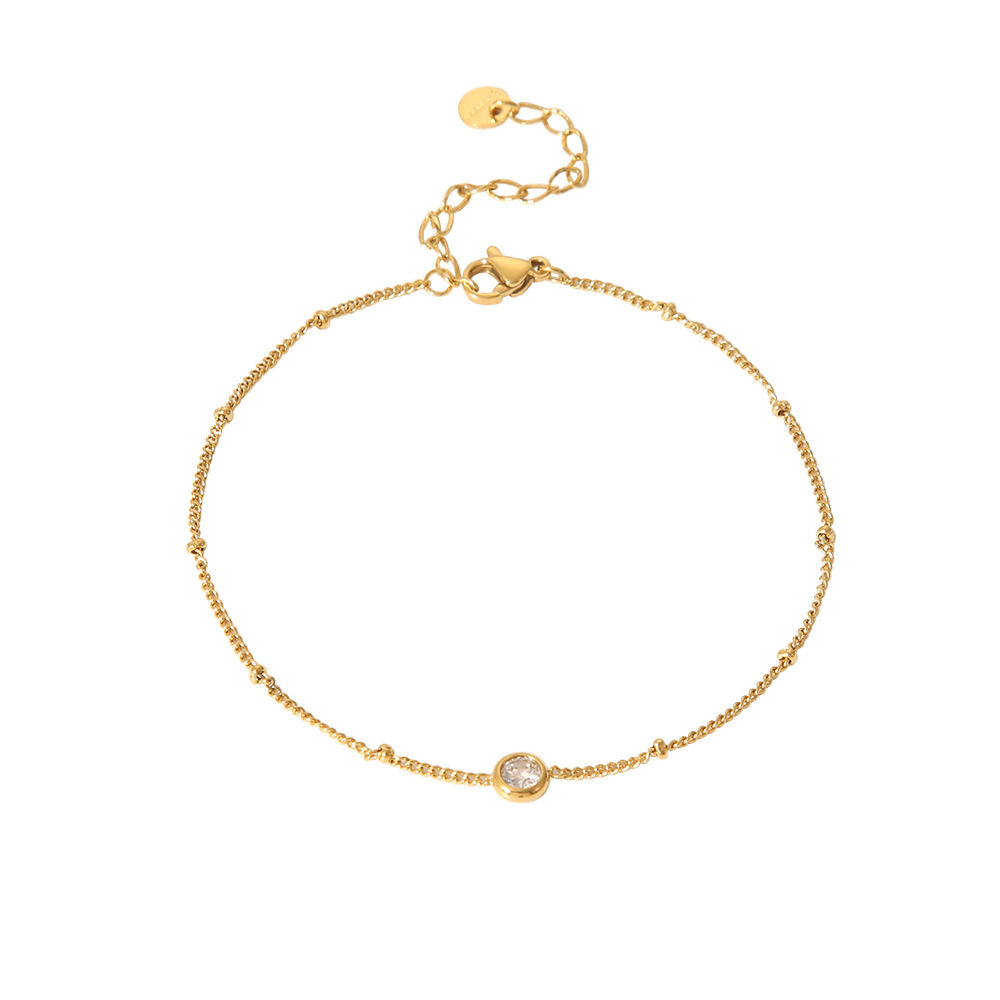 1 Pair Daily Geometric Stainless Steel Waterproof Gold Color Rhinestone Anklets h5Picture5