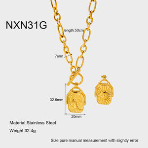 1 Pair Classic Series Retro Sun/Moon Stainless Steel Waterproof Gold Color Unisex Pendant Necklaces h5
