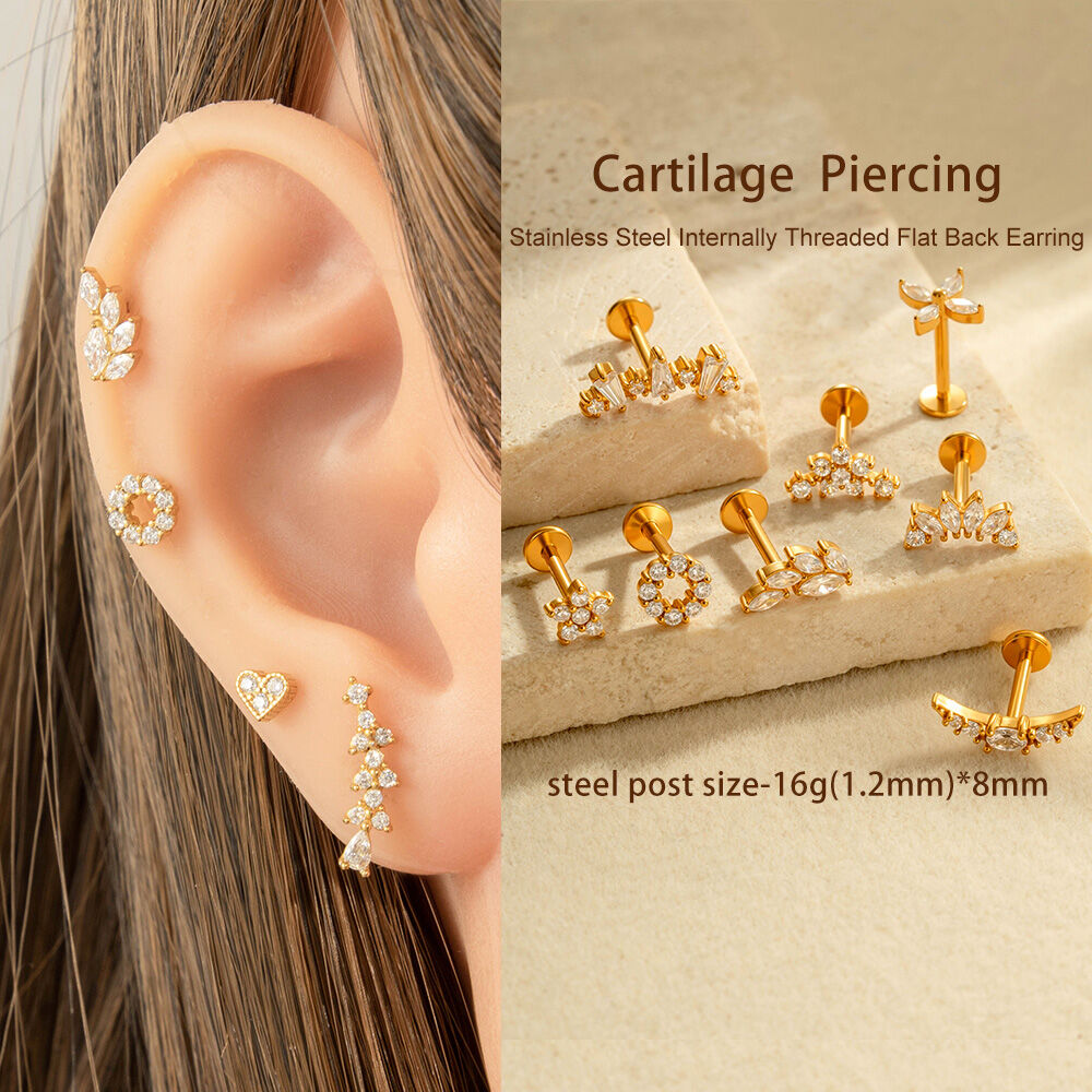 1 Piece Stainless Steel Waterproof Gold Color Zircon Piercings Earrings h5Picture4