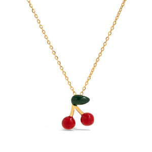 Graziosa collana con ciondolo color oro impermeabile in acciaio inossidabile a forma di ciliegia h5