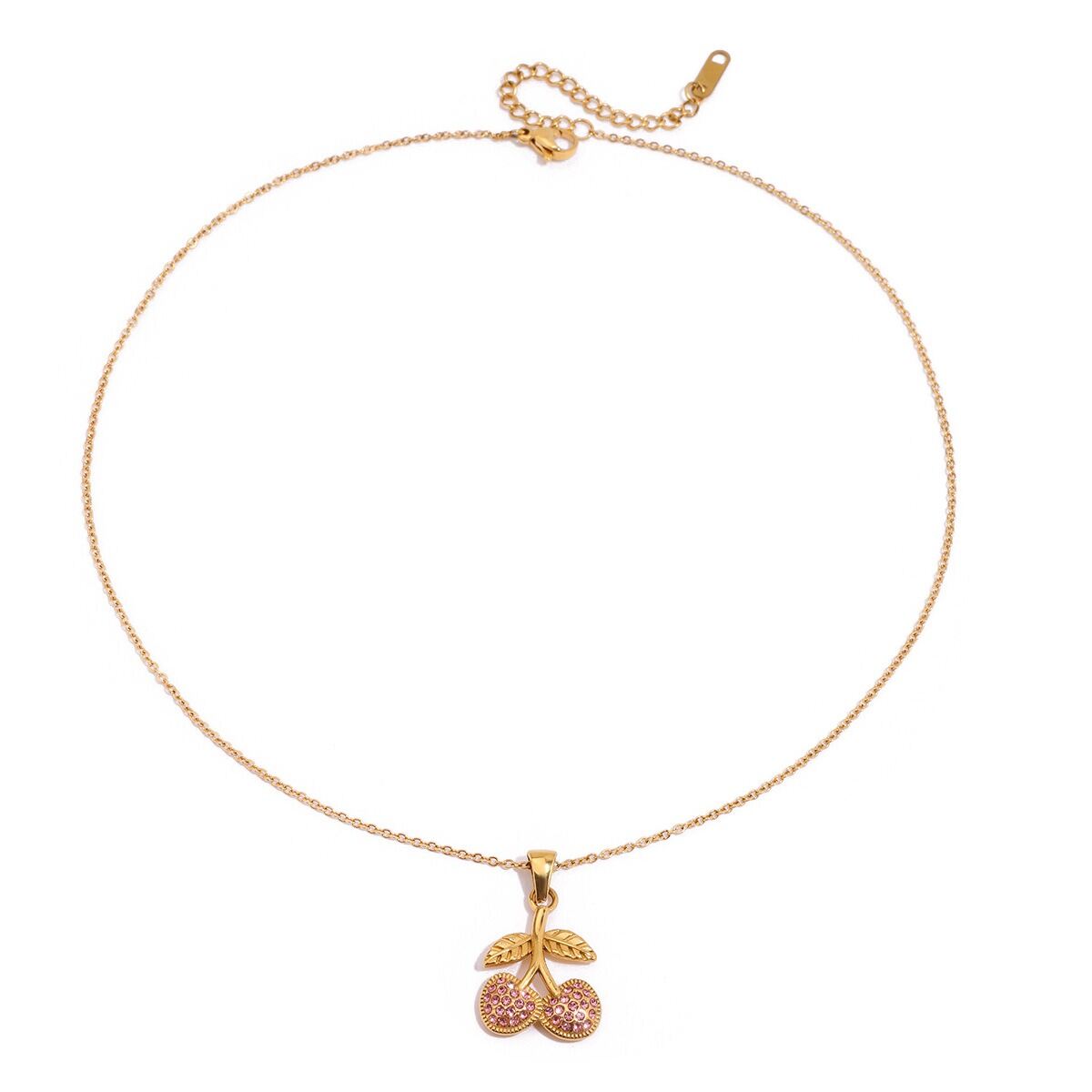 Collar con colgante de cereza dulce de acero inoxidable, resistente al agua y color dorado. h5 