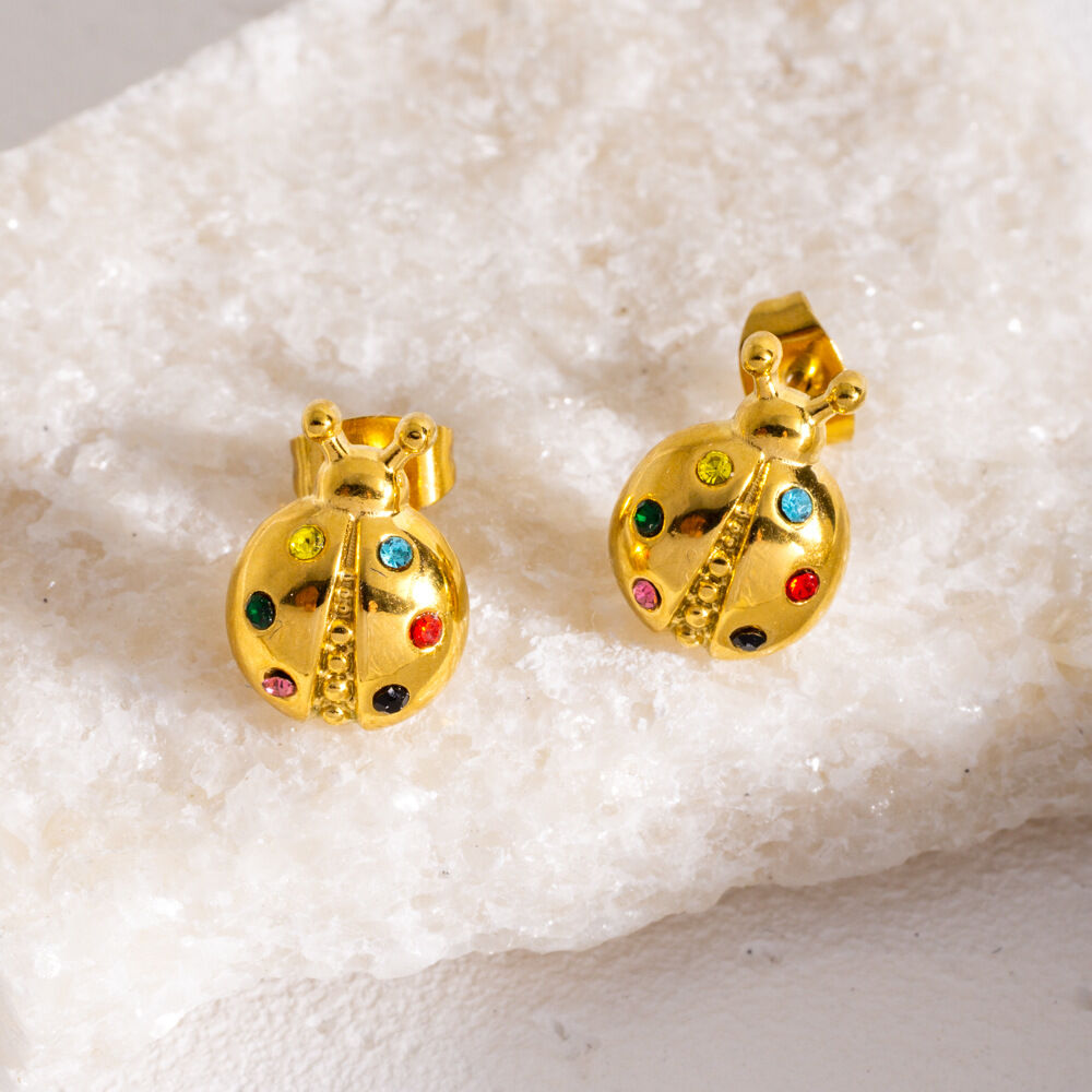 Cute Stylish Stainless Steel Waterproof Ladybug Women's Earrings h5 Picture2