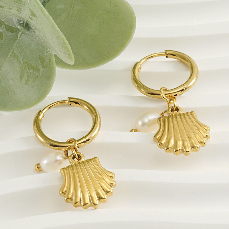 Stainless Steel Waterproof Shell Gold Color Drop Earrings Picture4