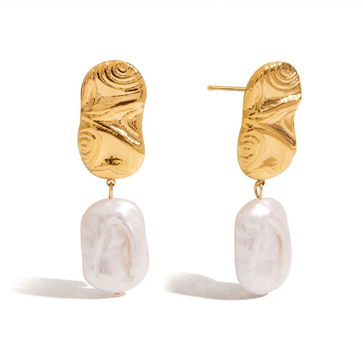 Retro Stainless Steel Waterproof Gold Color Pearl Drop Earrings