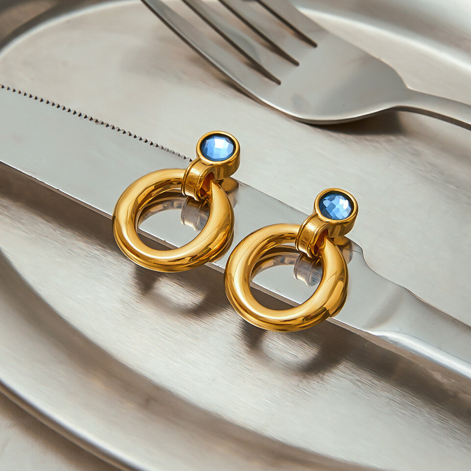 Simple Stainless Steel Waterproof Gold Color Drop Earrings