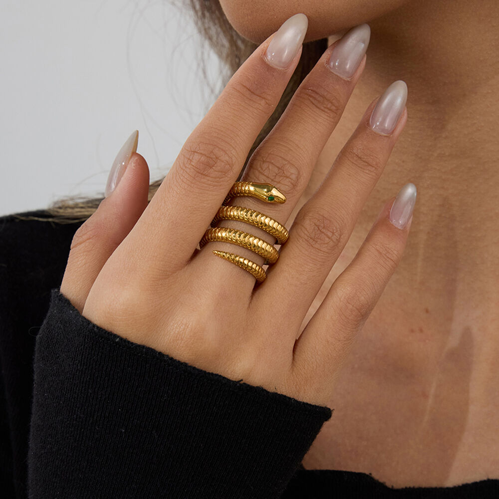 Snake Stainless Steel Waterproof Gold Color Statement Rings h5Picture4
