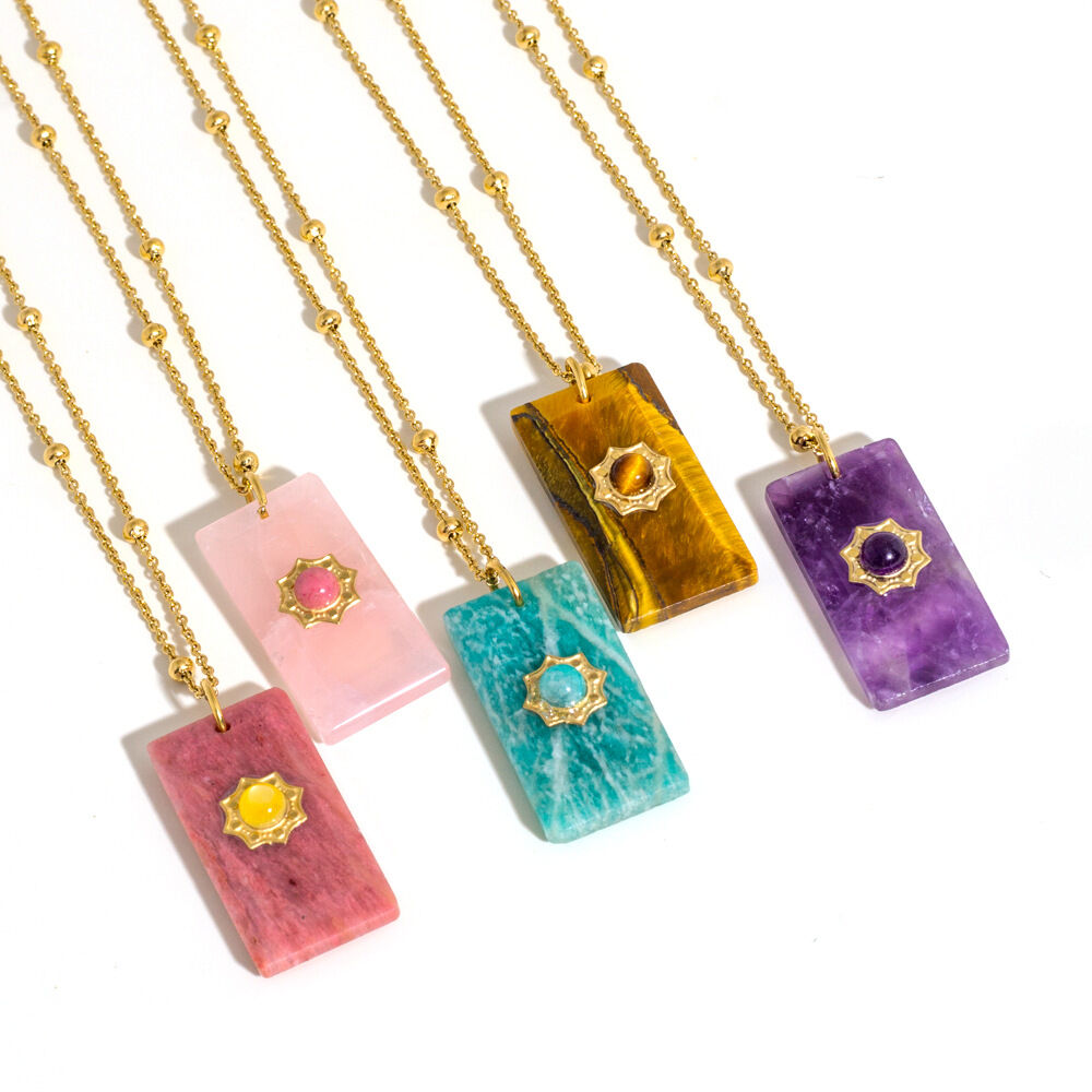 Collares sencillos retro con colgante de piedra natural para mujer Imagen2
