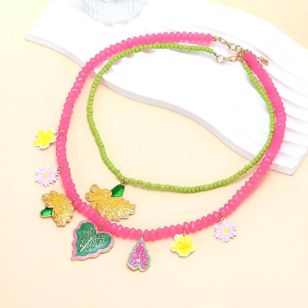 Sweet Flower Alloy Layered Beaded Necklaces Picture2