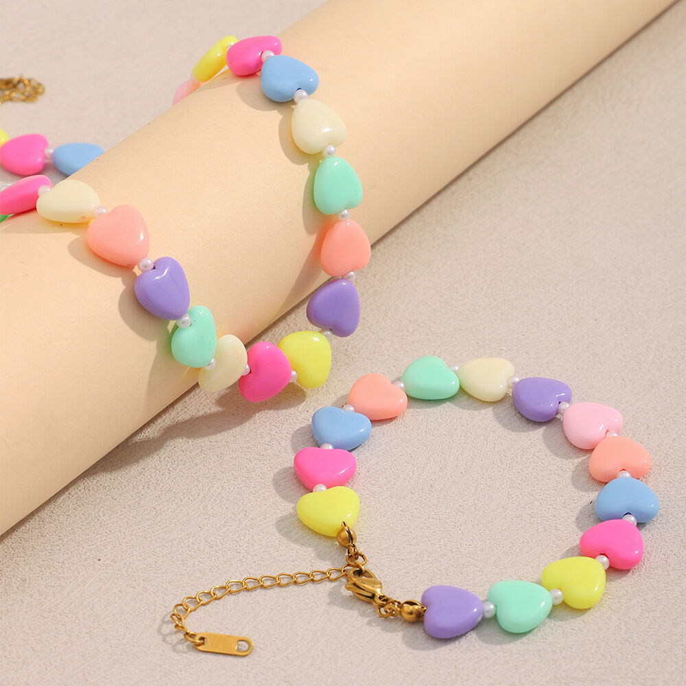 Collares De Cuentas Acrílicas Para Mujer Con Diseño De Corazón Romántico