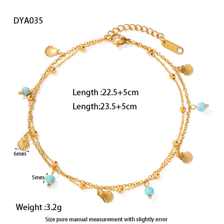 1 Pair Simple Series Bohemian Turtle Stainless Steel Waterproof   Gold Color  Artificial Gemstone Anklets