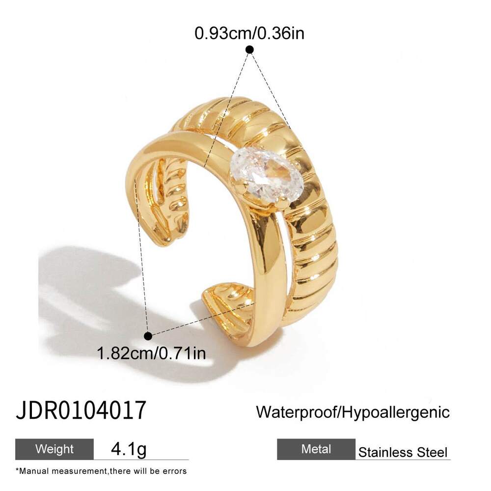 Luxuriöser, wasserdichter Edelstahlring in Goldfarbe mit Edelstein