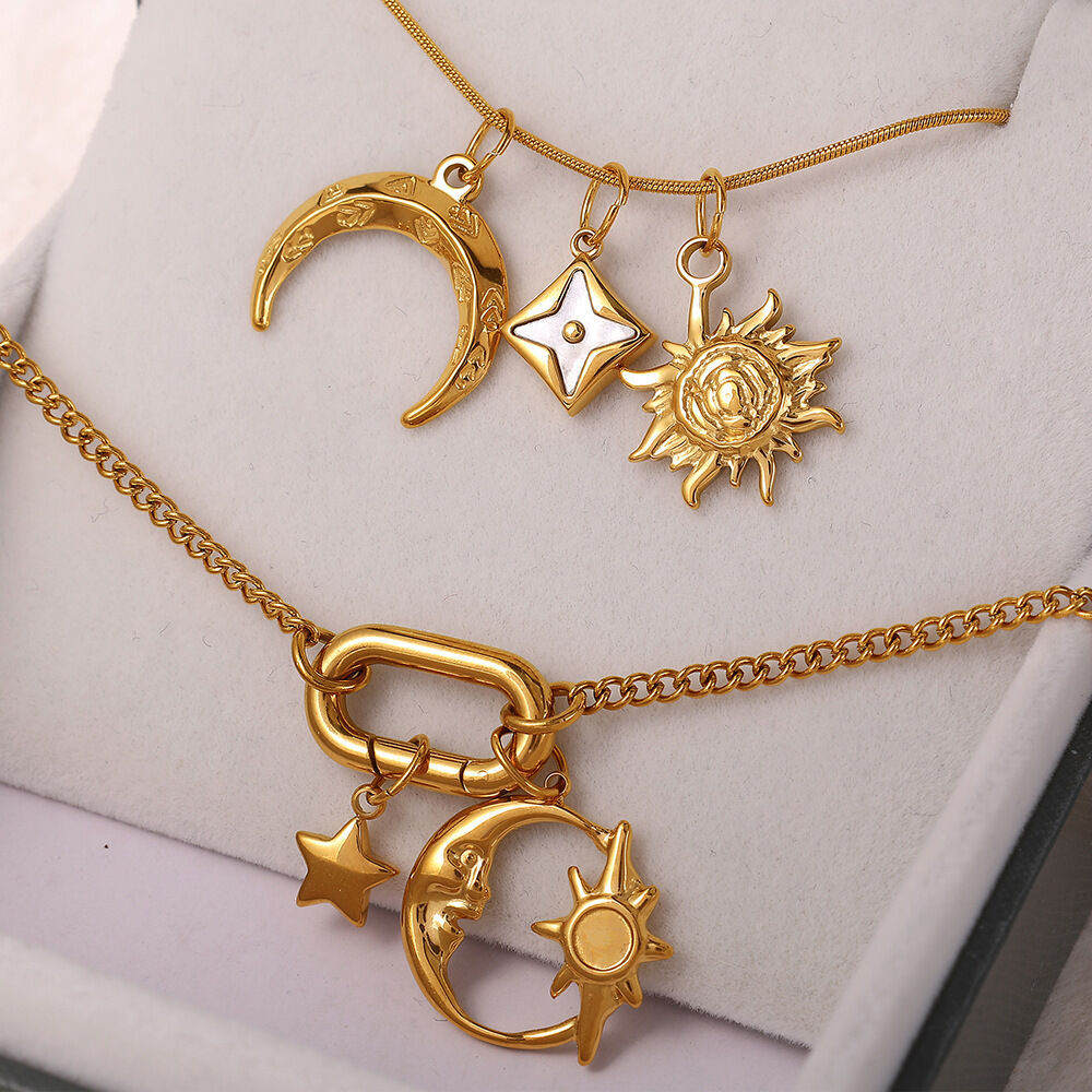 Retro Sun&Moon Stainless Steel Waterproof Gold Color Pendants 2