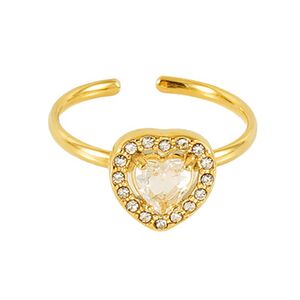 Heart Stainless Steel Waterproof Gold Color Gemstone Rings h5