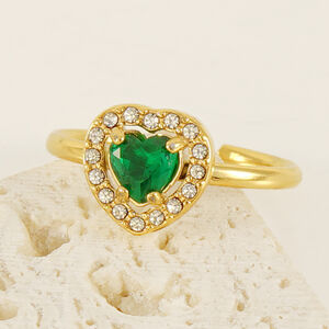 Heart Stainless Steel Waterproof Gold Color Gemstone Rings h5 Picture3