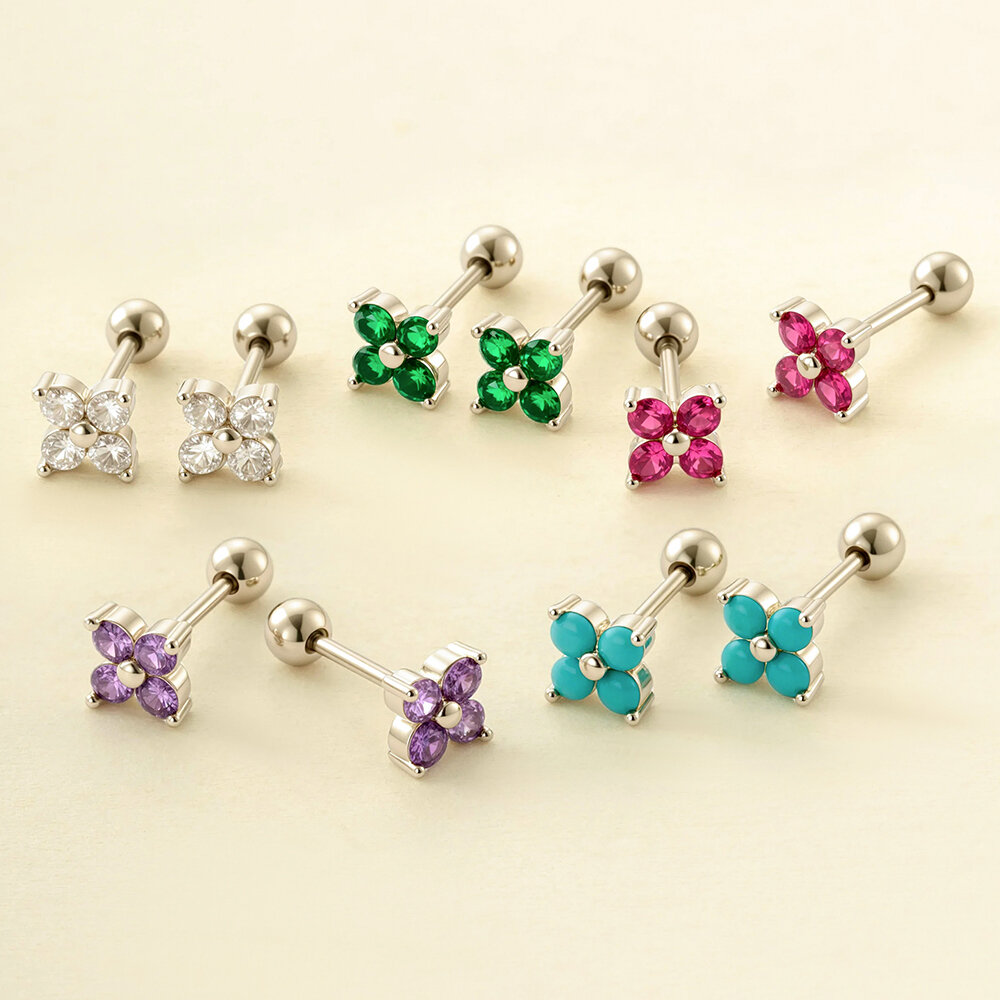1 Piece Simple Series Simple Flower Copper Gold Color Zircon Women's Piercings Earrings h5Picture7
