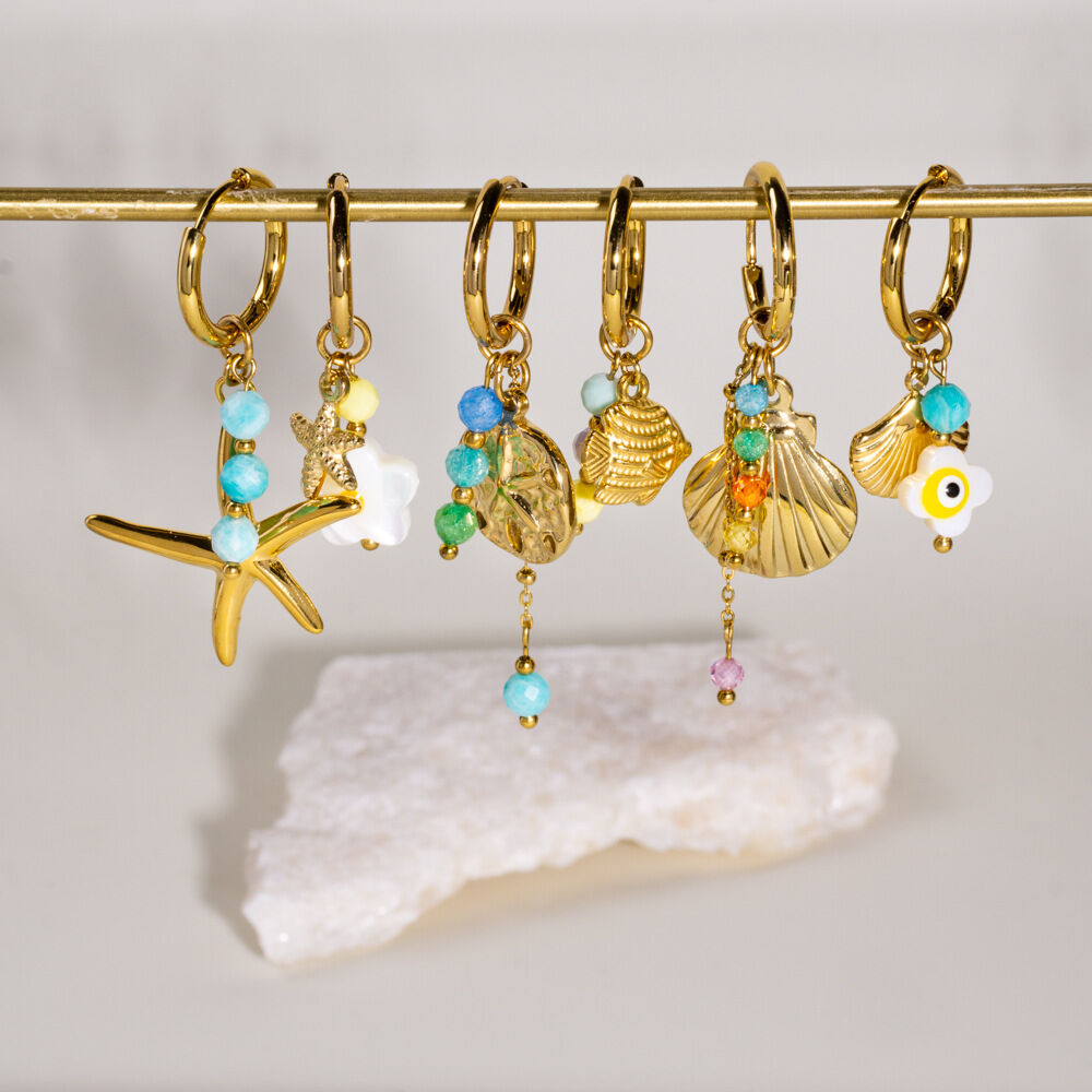 1 Stück Ocean Series Seestern-Ohrhänger aus goldfarbenem, wasserdichtem Edelstahl