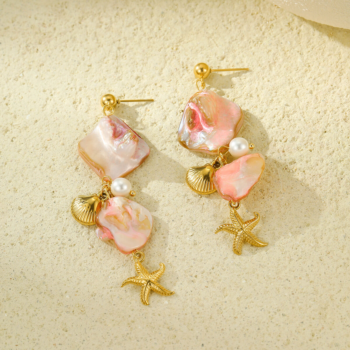 Romantic Series Pink Shell and Starfish Women's Earrings h5 Picture5