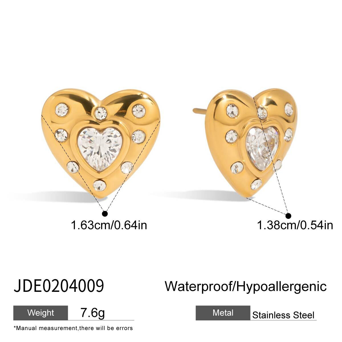 Orecchini pendenti retrò a forma di cuore in acciaio inossidabile color oro impermeabili h5 
