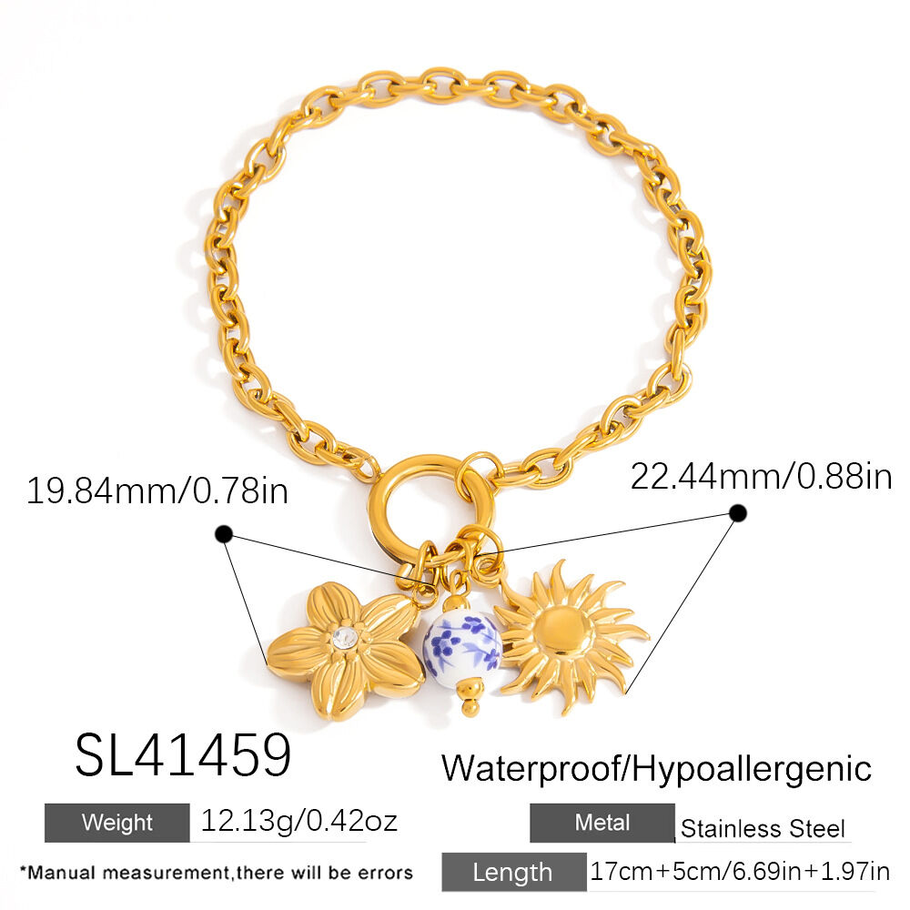 Classical Sun Stainless Steel Waterproof Gold Color Women's Charm Bracelets h5 Picture2