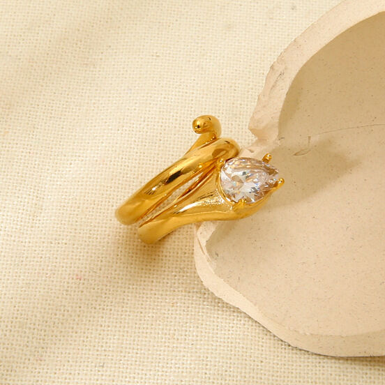 Simple Drop Shaped Stainless Steel Waterproof Women's Rings h5 Picture2