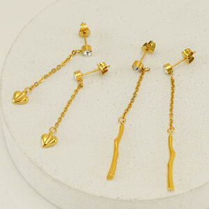 Classic Heart Stainless Steel Waterproof Gold Color Dangle Earrings h5 Picture4