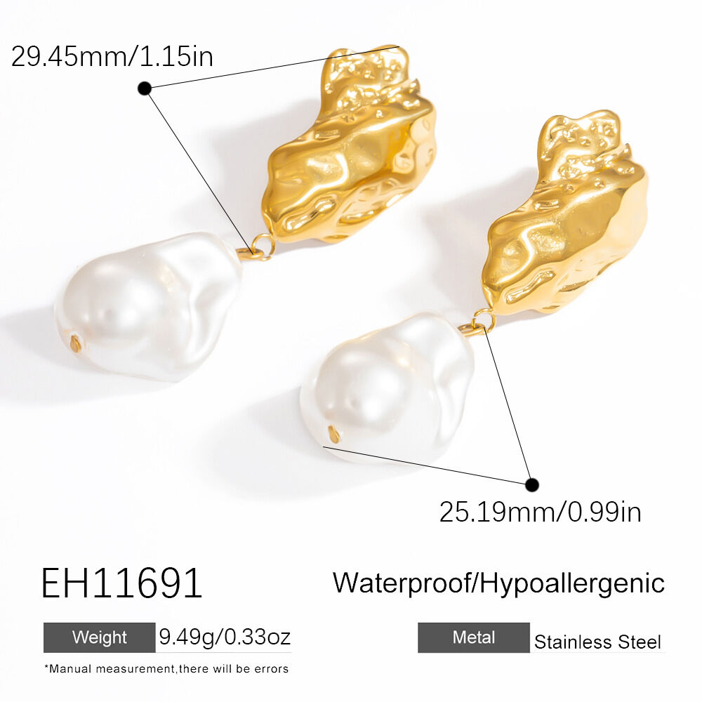 Geometrische, wasserdichte Ohrhänger aus Edelstahl in Goldfarbe h5 Bild2