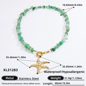 Starfish Stainless Steel Waterproof Gold Color Natural Stone Women's Pendant Necklaces h5 Picture2