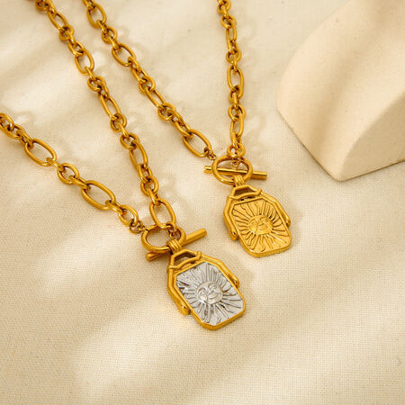 1 Pair Classic Series Retro Sun/Moon Stainless Steel Waterproof Gold Color Unisex Pendant Necklaces 2