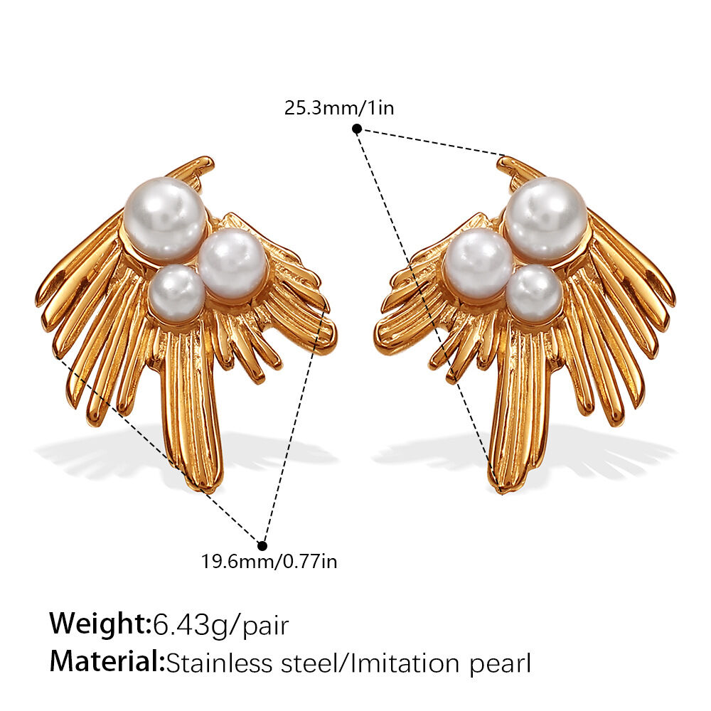 Feather Stainless Steel Waterproof Gold Color Stud Earrings