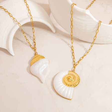 1Luxurious Conch Stainless Steel Waterproof Gold Color Women's Pendant Necklaces