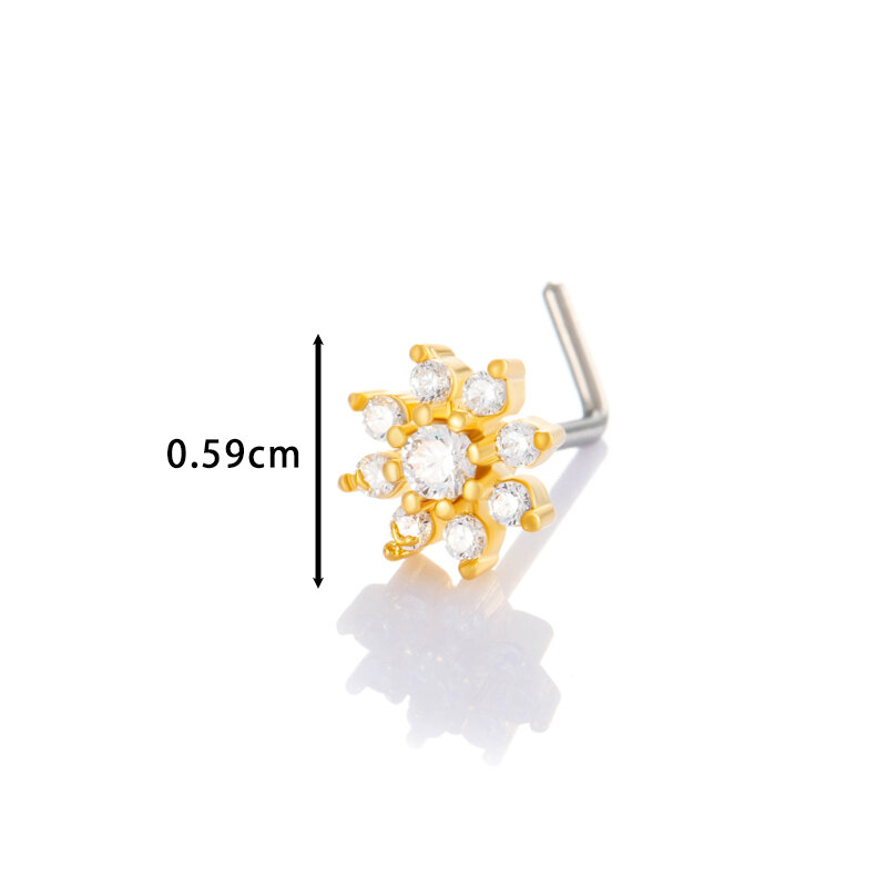 1 Piece Flower Copper Gold Color Zircon Women's Nose Stud h5Picture2