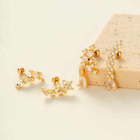 Pendientes de flor de cobre color dorado con circonitas