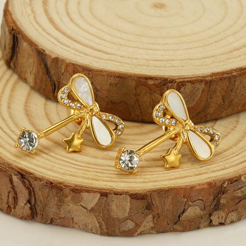 Bow Knot Stainless Steel Waterproof Gold Color Stud Earrings 2
