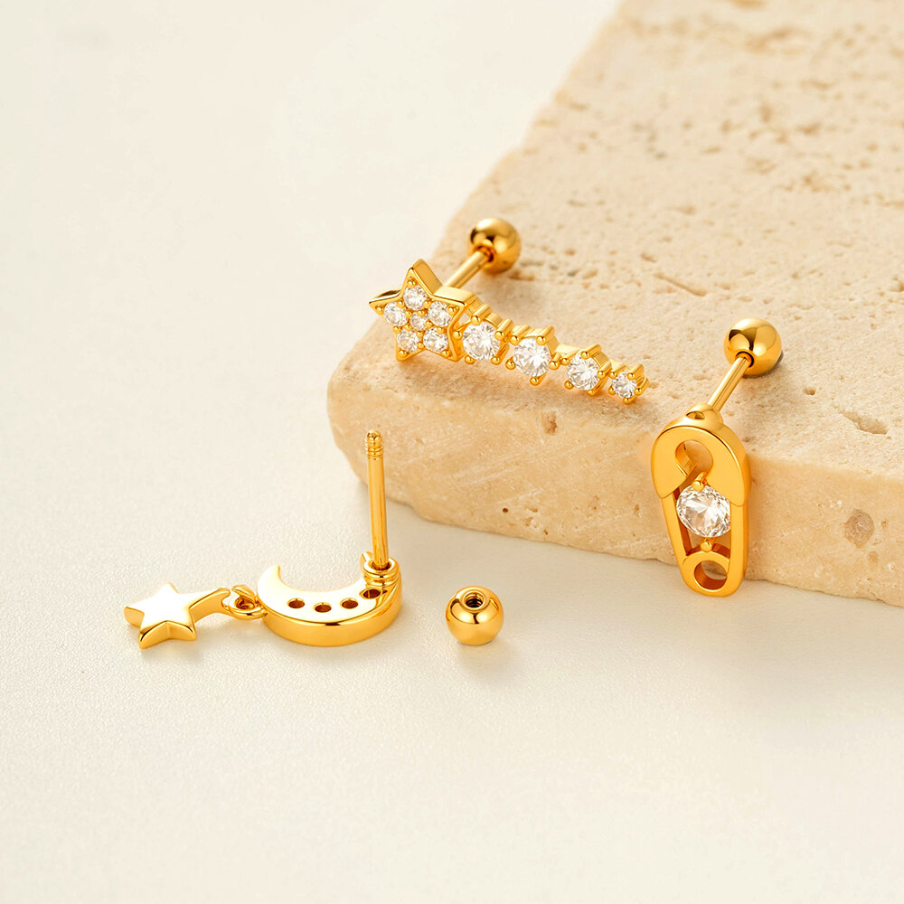 Star Copper Gold Color Zircon Piercings Earrings Picture3