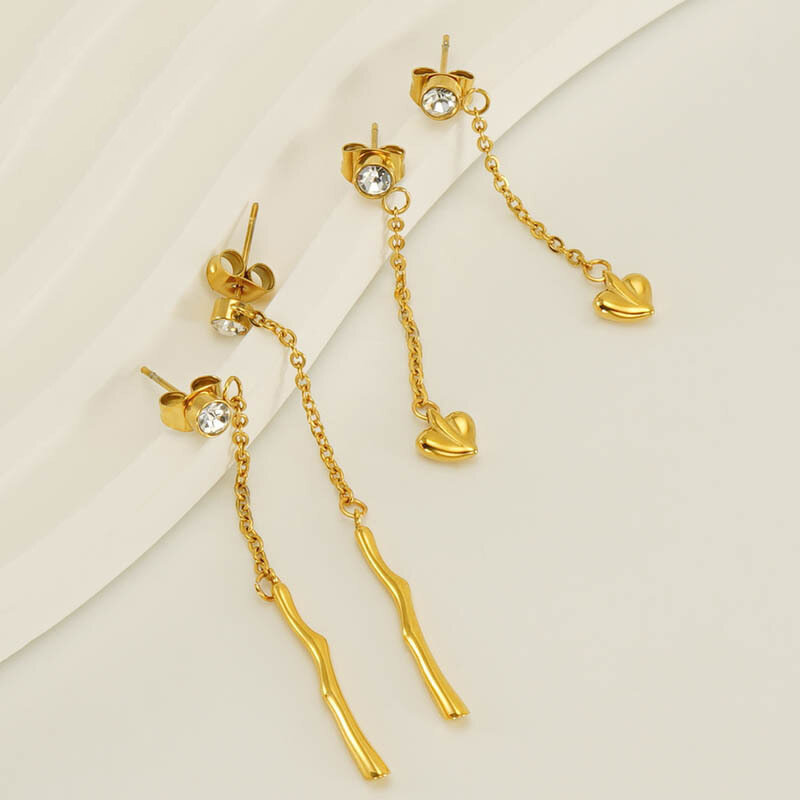 Classic Heart Stainless Steel Waterproof Gold Color Dangle Earrings