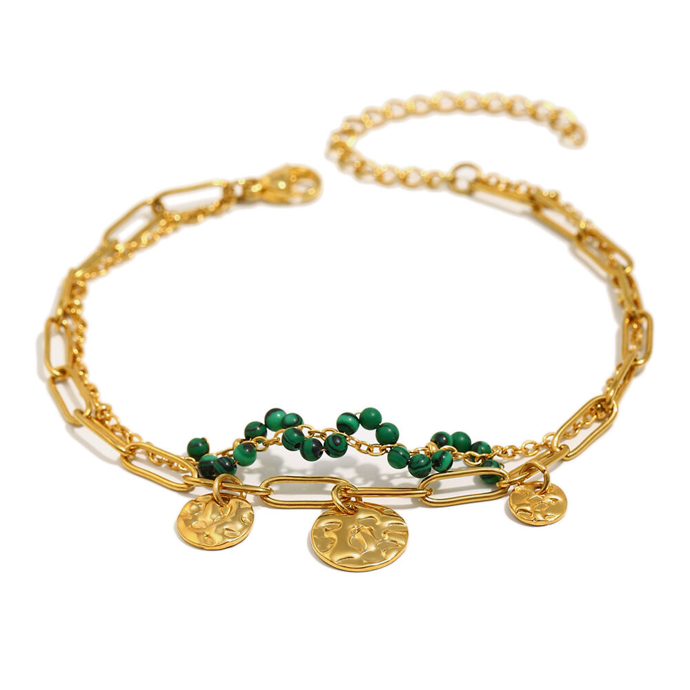 Double Chain Coin Pendant Bracelet-Gold-2 Picture2